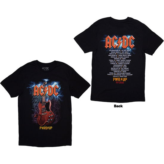 AC/DC Unisex T-Shirt: Guitar PWR-UP EU Tour \'24 (Back Print & Ex-Tour)