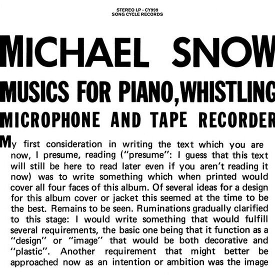 Snow, Michael - Music For Piano, Whistlin